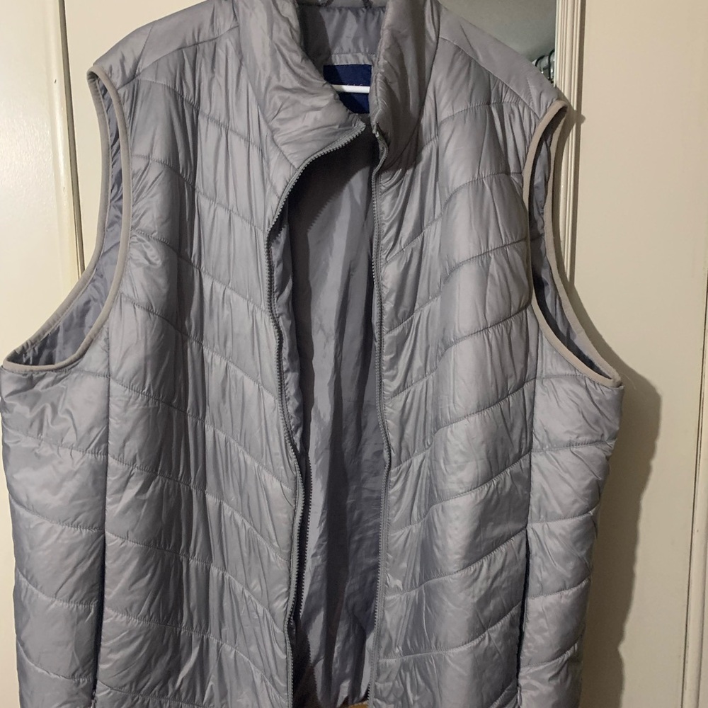 Basic Editions Gray Quilted Vest with Stand-Up Collar
